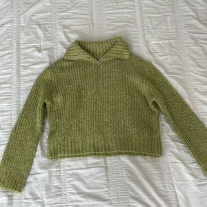 Cute cropped green half zip sweater